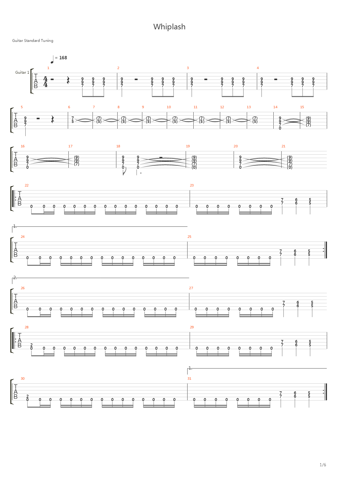 Whiplash吉他谱