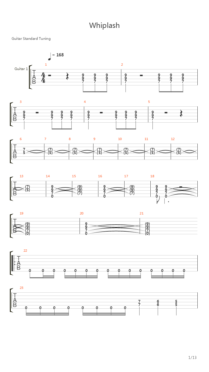 Whiplash吉他谱