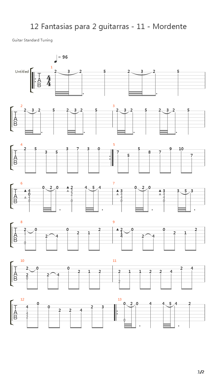12 Fantasias Para 2 Guitarras 11 Mordente吉他谱