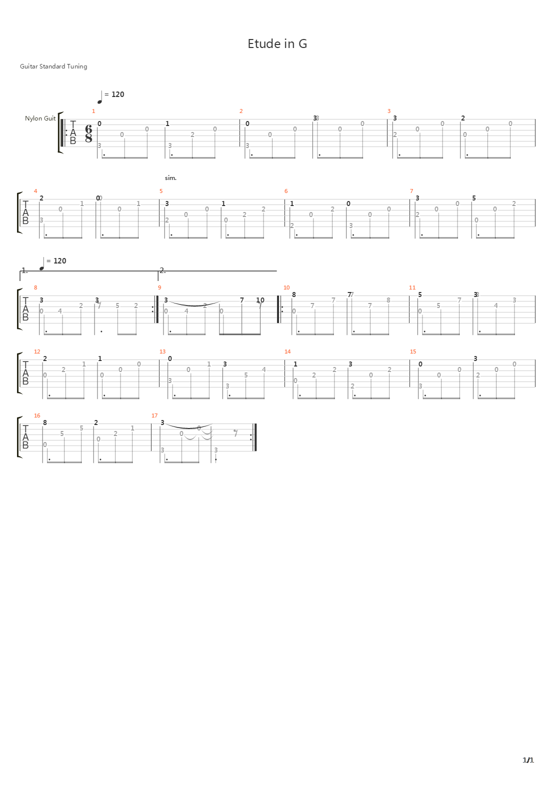 Etude in G吉他谱