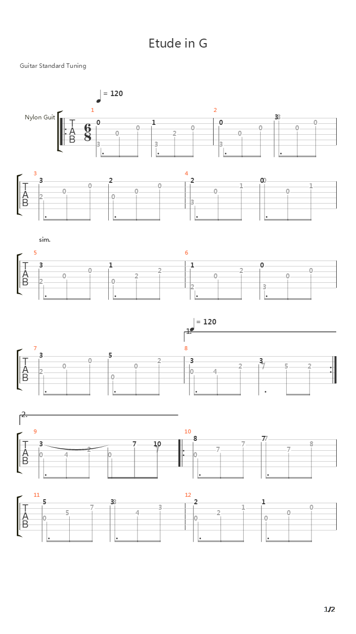 Etude in G吉他谱