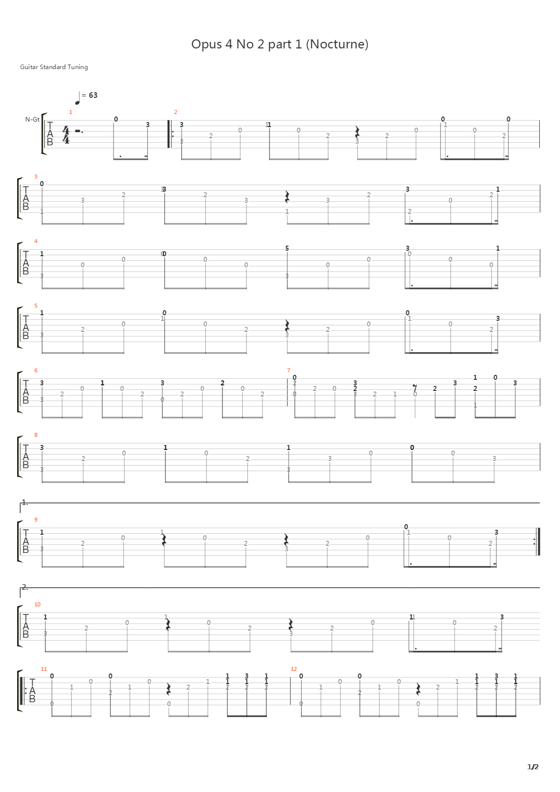 Opus 4 No 2 Part 1 Nocturne吉他谱