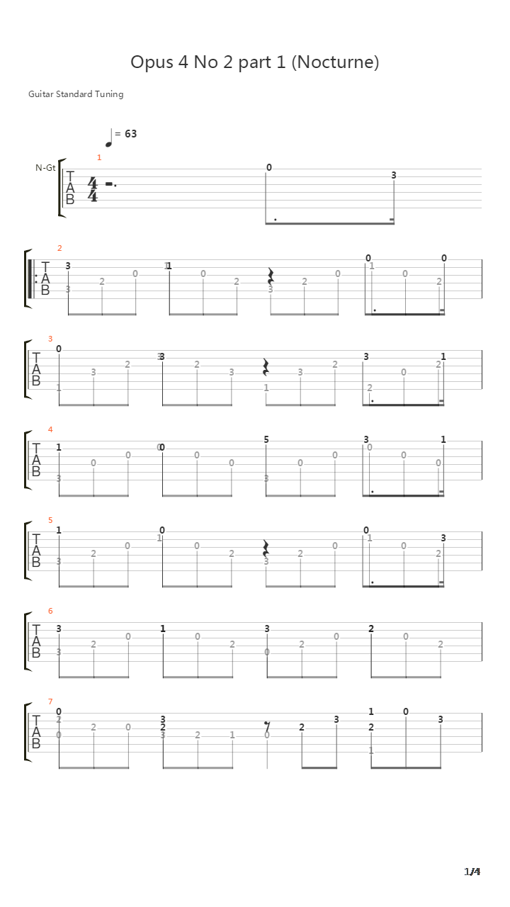 Opus 4 No 2 Part 1 Nocturne吉他谱