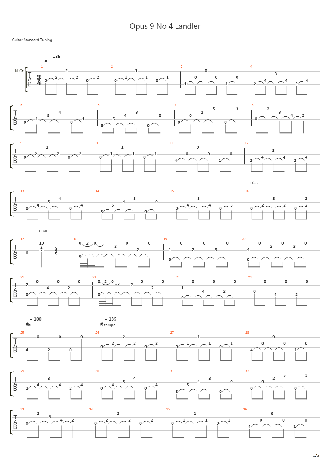 Opus 9 No 4 Landler吉他谱