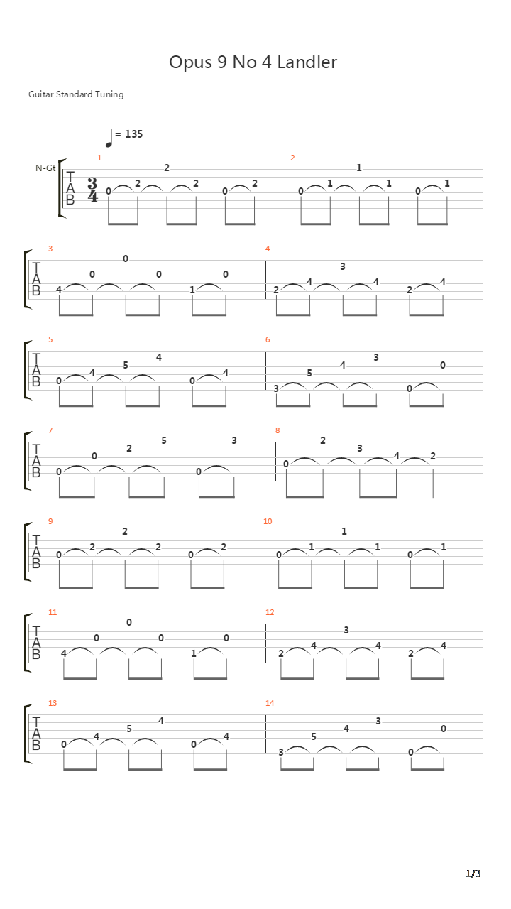 Opus 9 No 4 Landler吉他谱