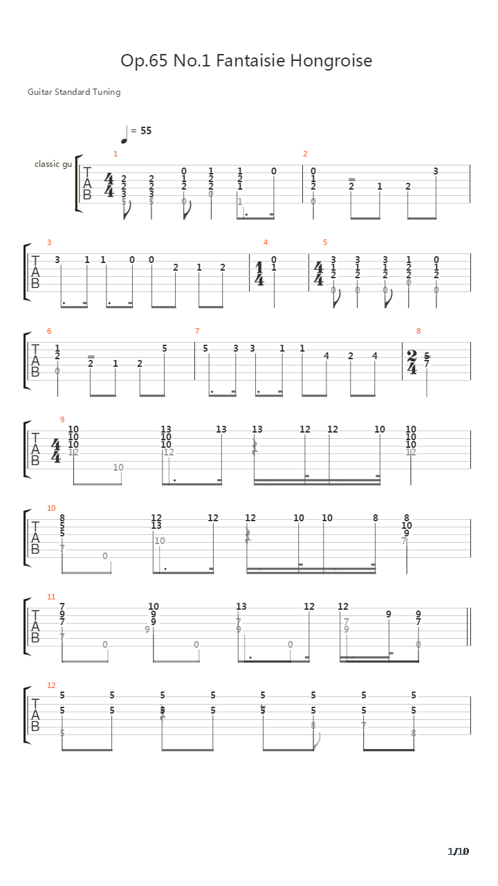 Opus 65 No 1 Fantasie Hongroise吉他谱