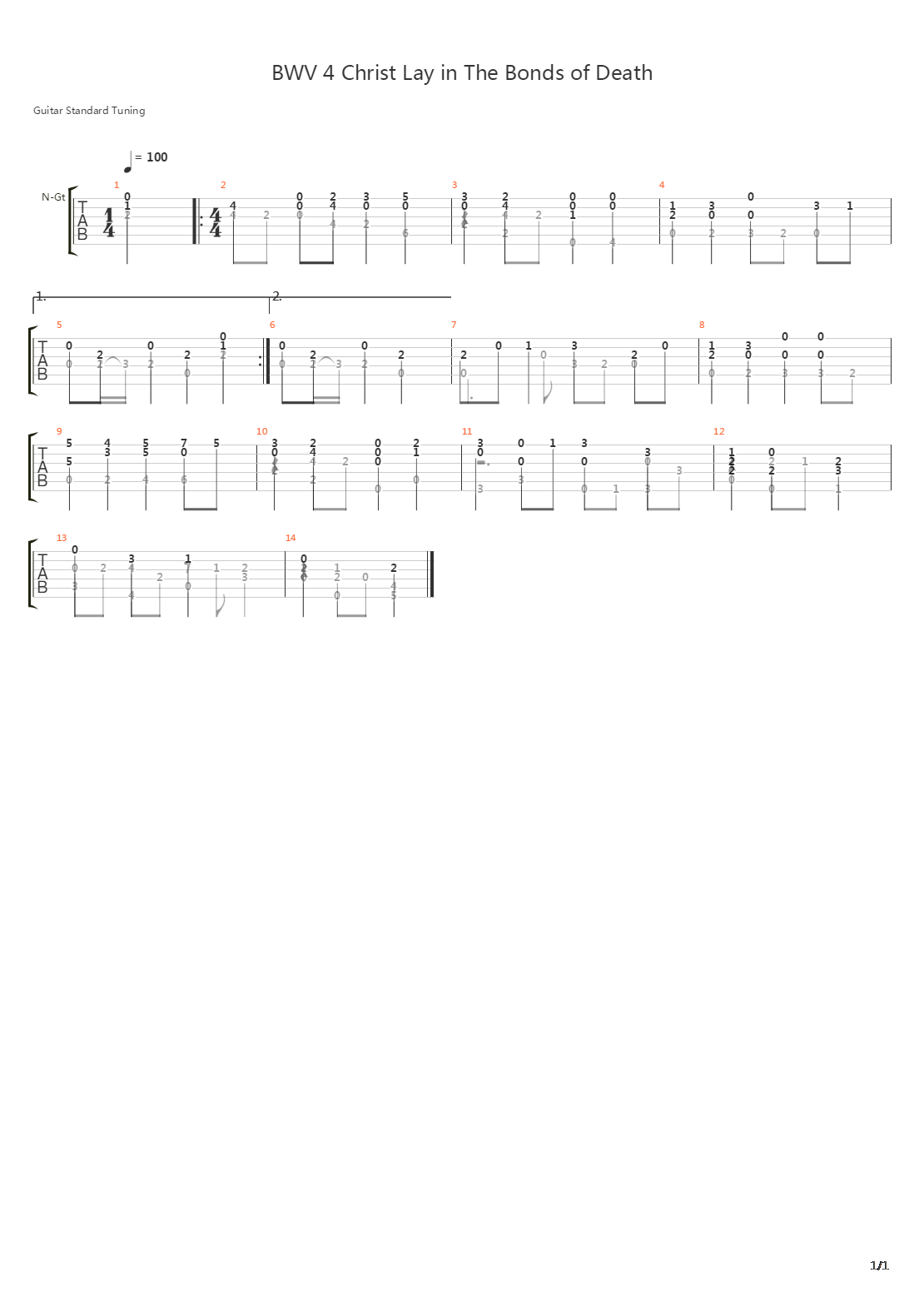 BWV 4 Christ lay in the Bonds of Death吉他谱