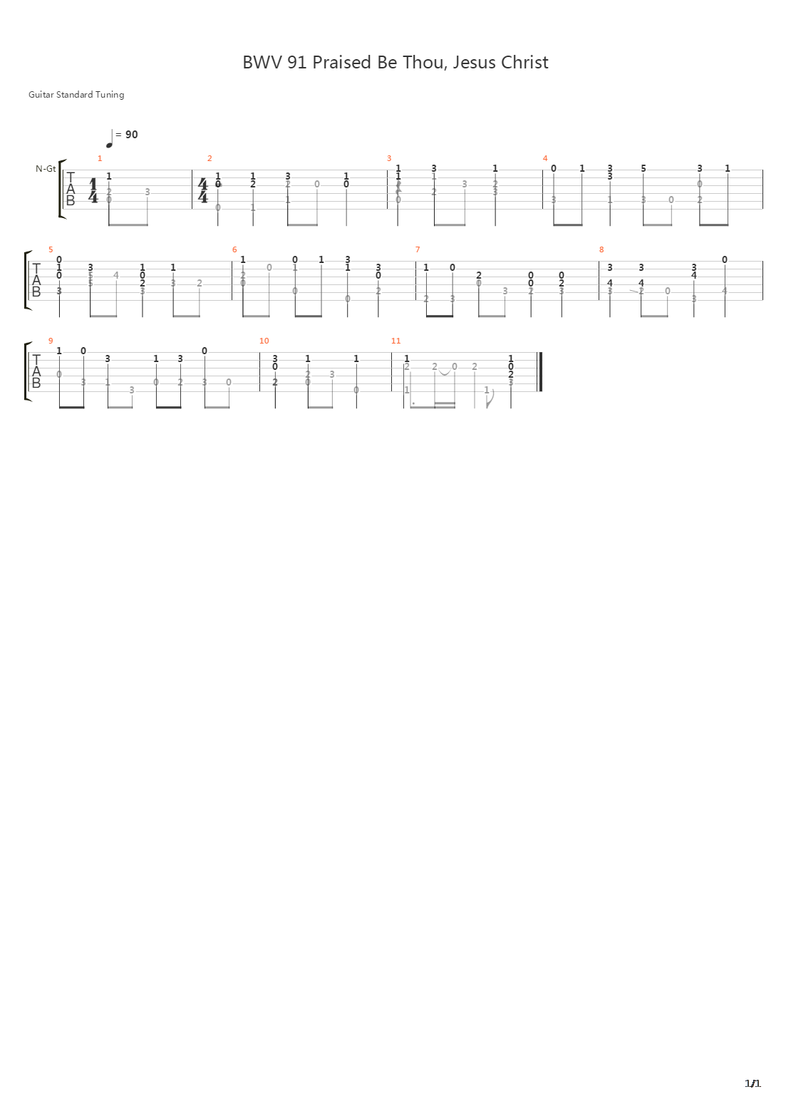 BWV 91 Praised Be Thou Jesu Christ吉他谱