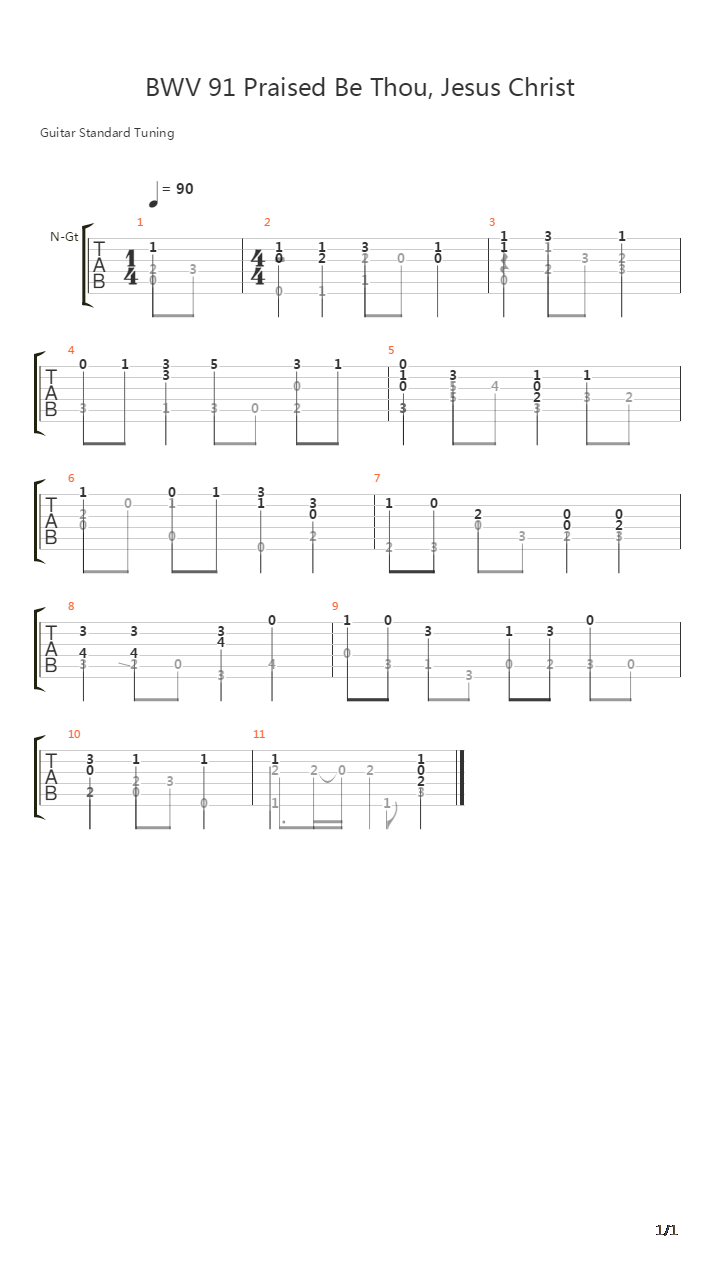 BWV 91 Praised Be Thou Jesu Christ吉他谱