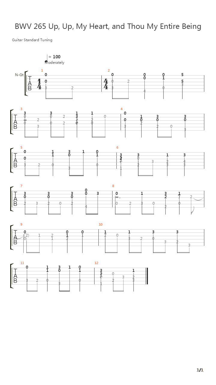 BWV 265 Up Up My Heart And Thou My Entire Being吉他谱