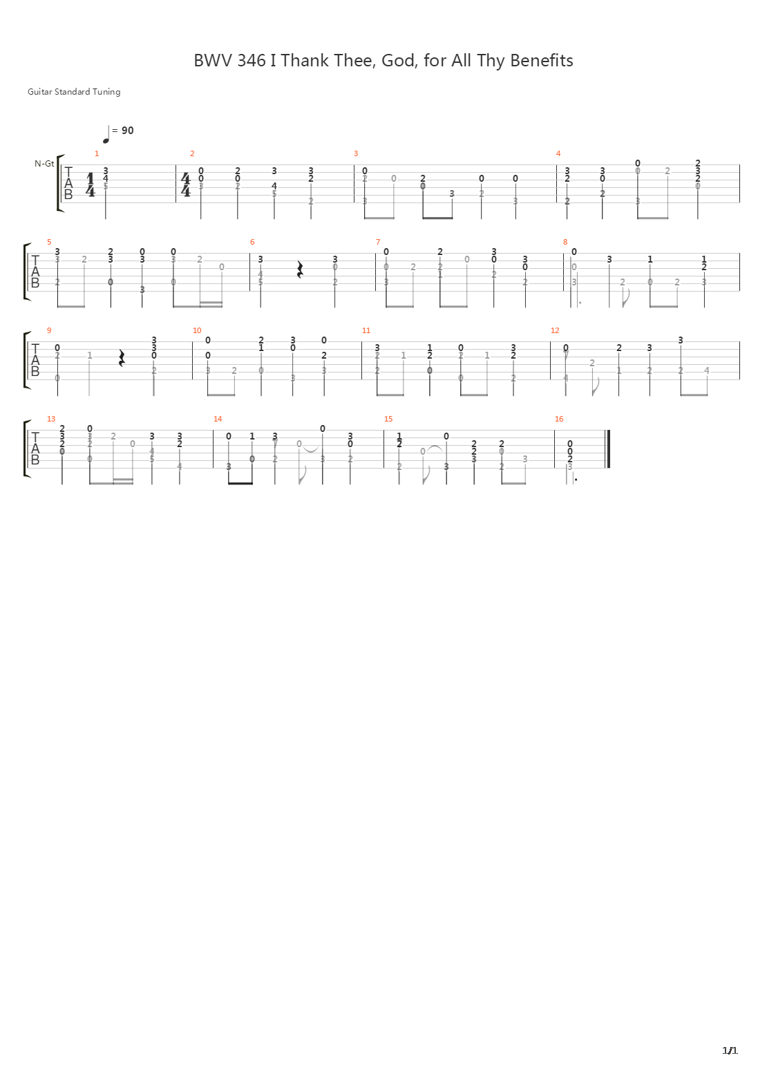 BWV 346 I Thank Thee God for All Thy Benefits吉他谱