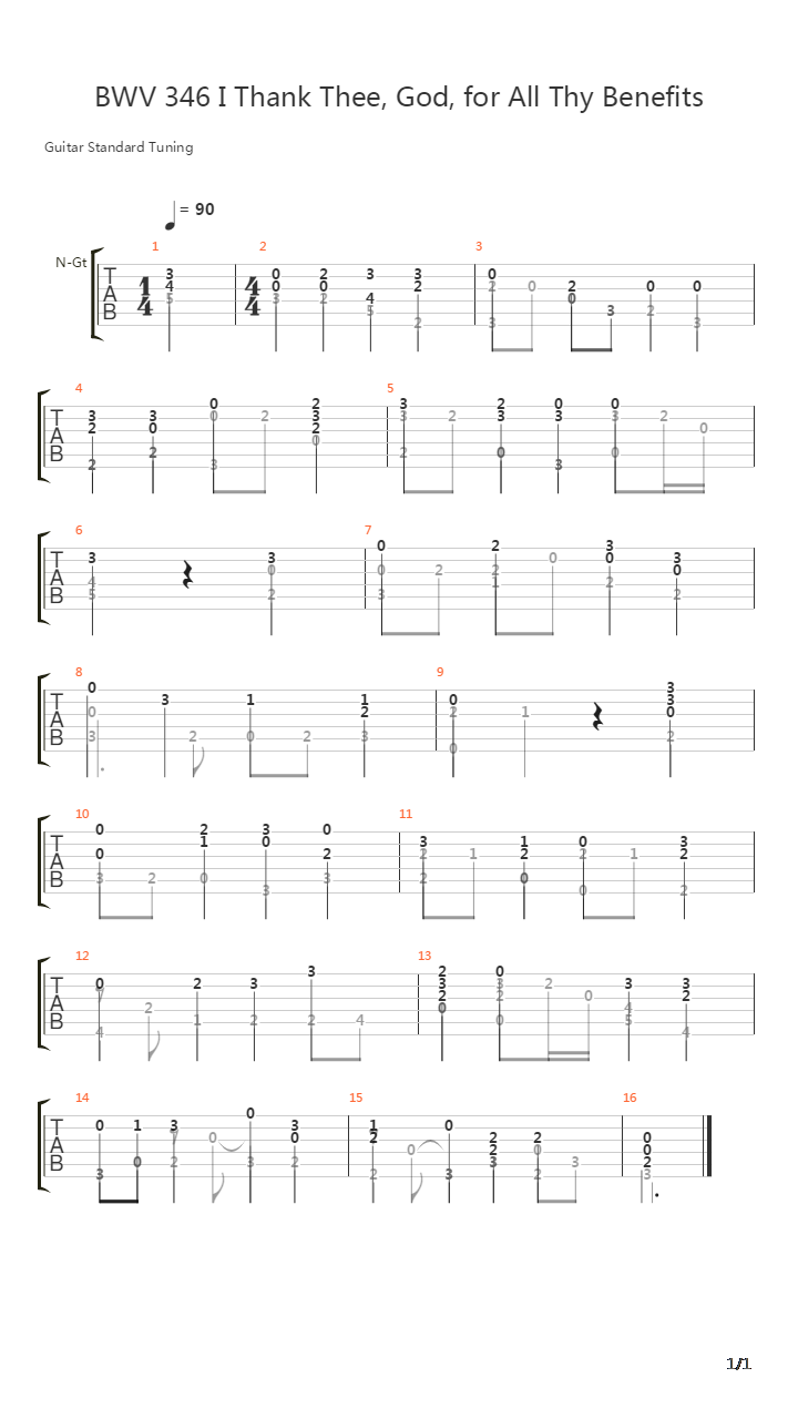 BWV 346 I Thank Thee God for All Thy Benefits吉他谱