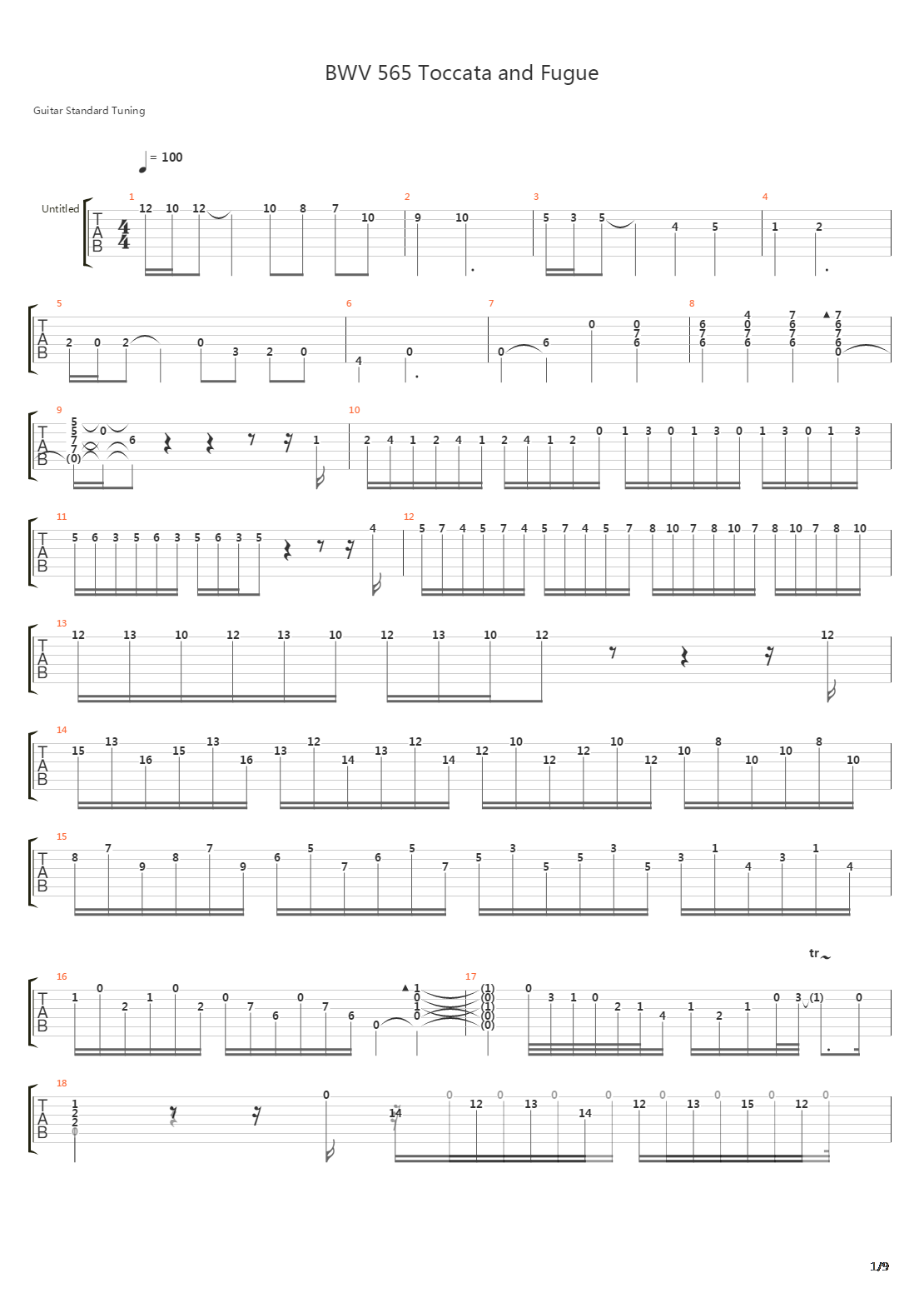 BWV 565 Toccata and Fugue吉他谱