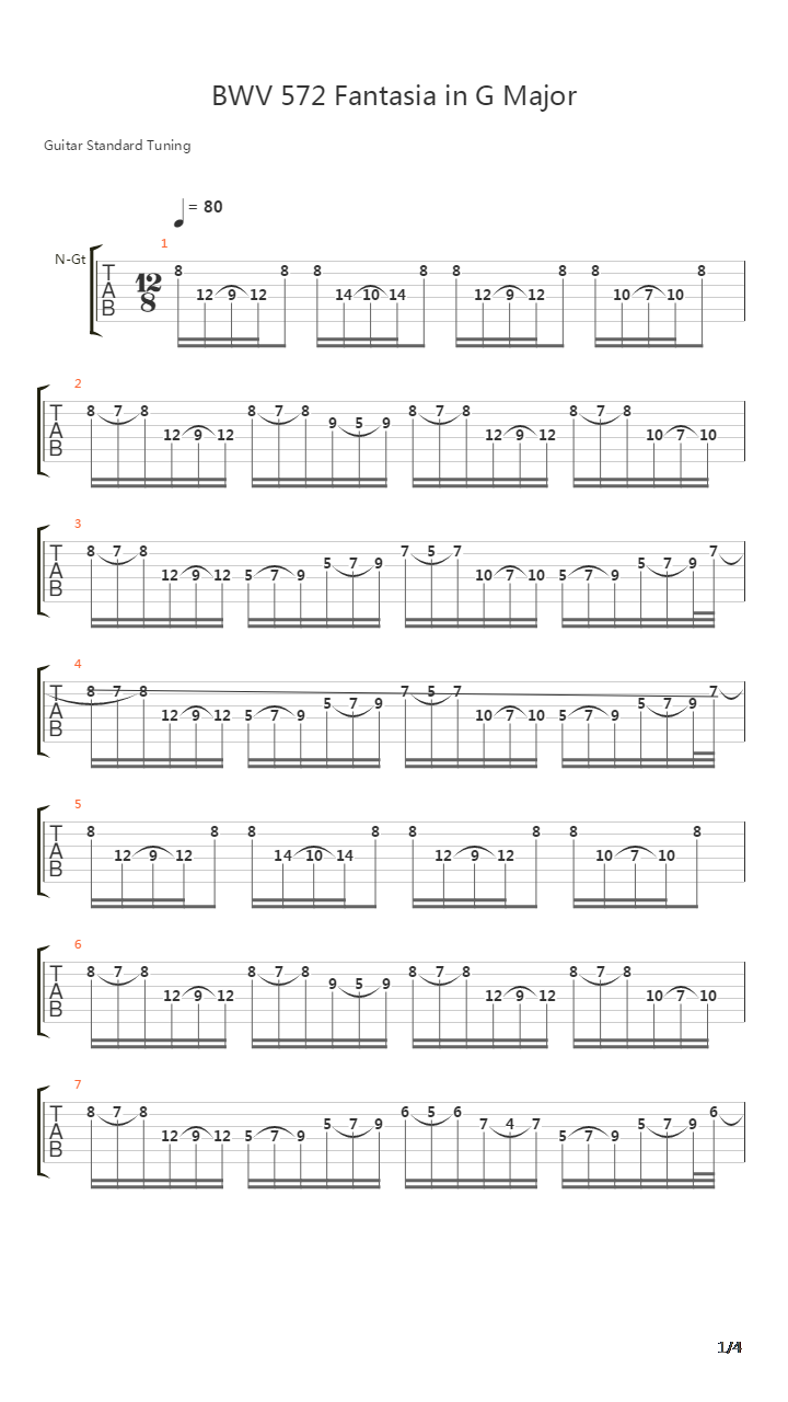BWV 572 Fantasia in G Major吉他谱