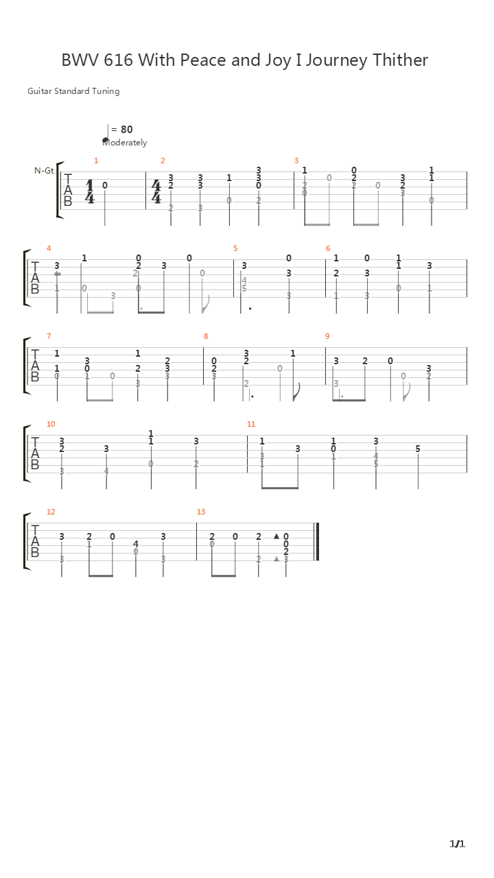 BWV 616 With Peace and Joy I Journey Thither吉他谱