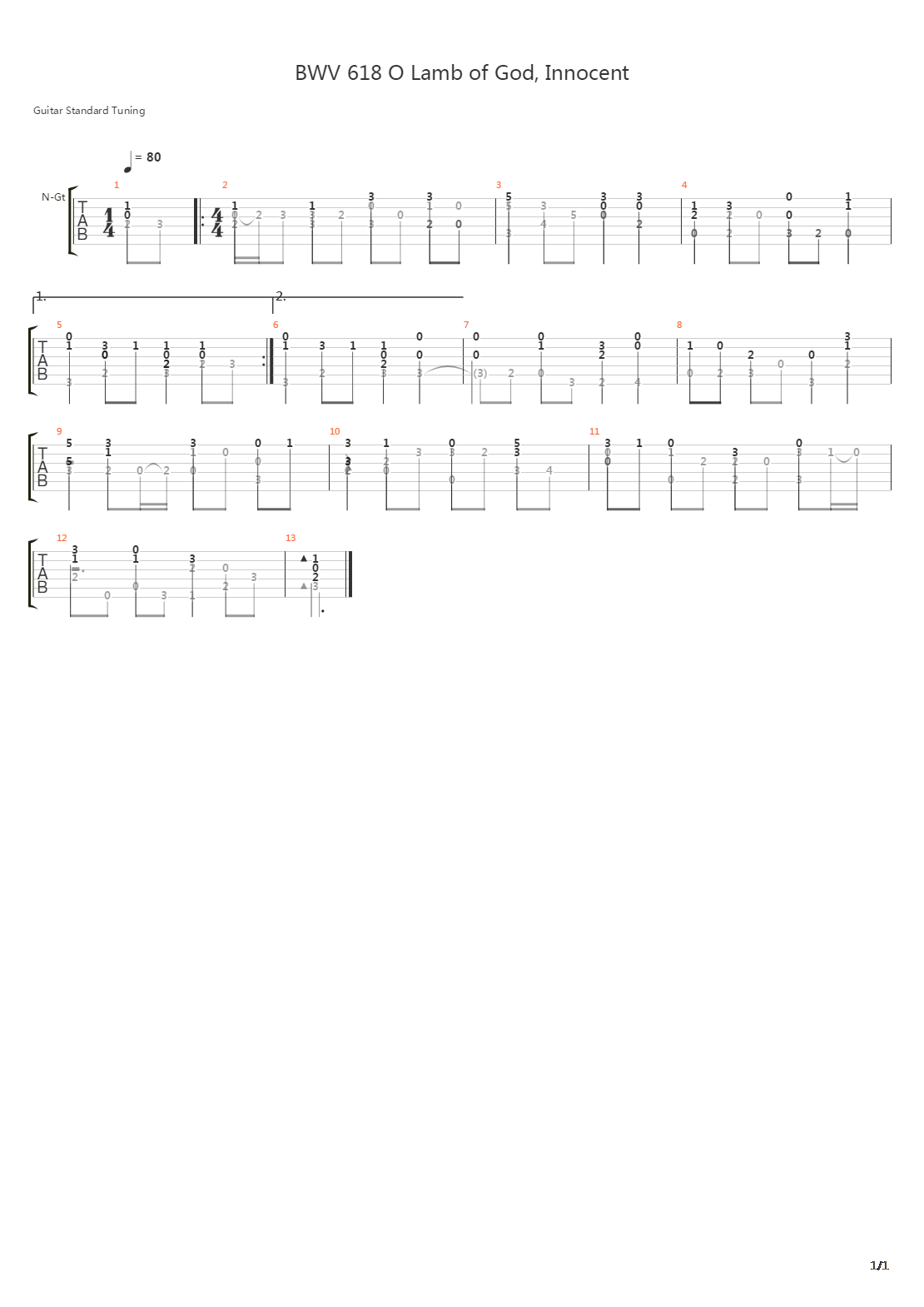 BWV 618 O Lamb of God Innocent吉他谱