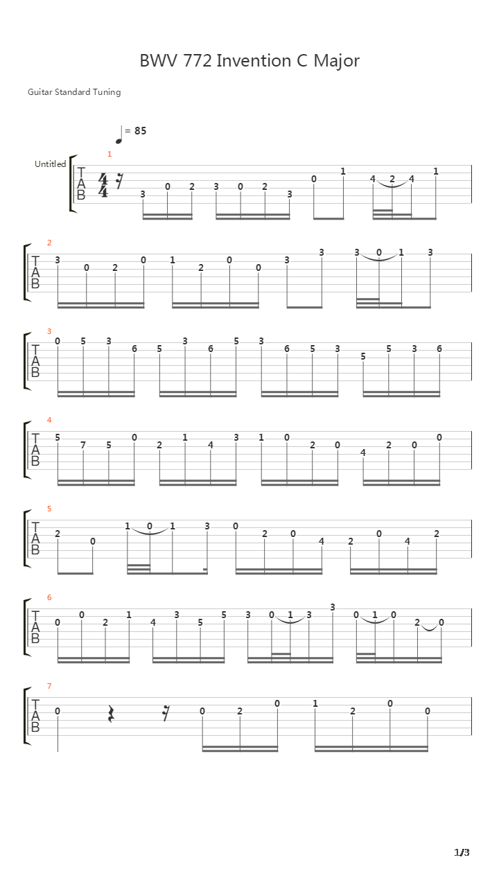 Bwv 772 Invention In C Major No 1吉他谱