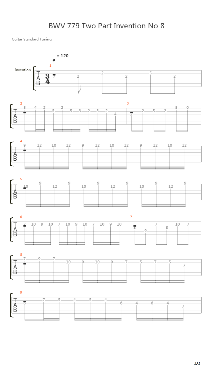 Bwv 779 Two Part Invention No 8吉他谱