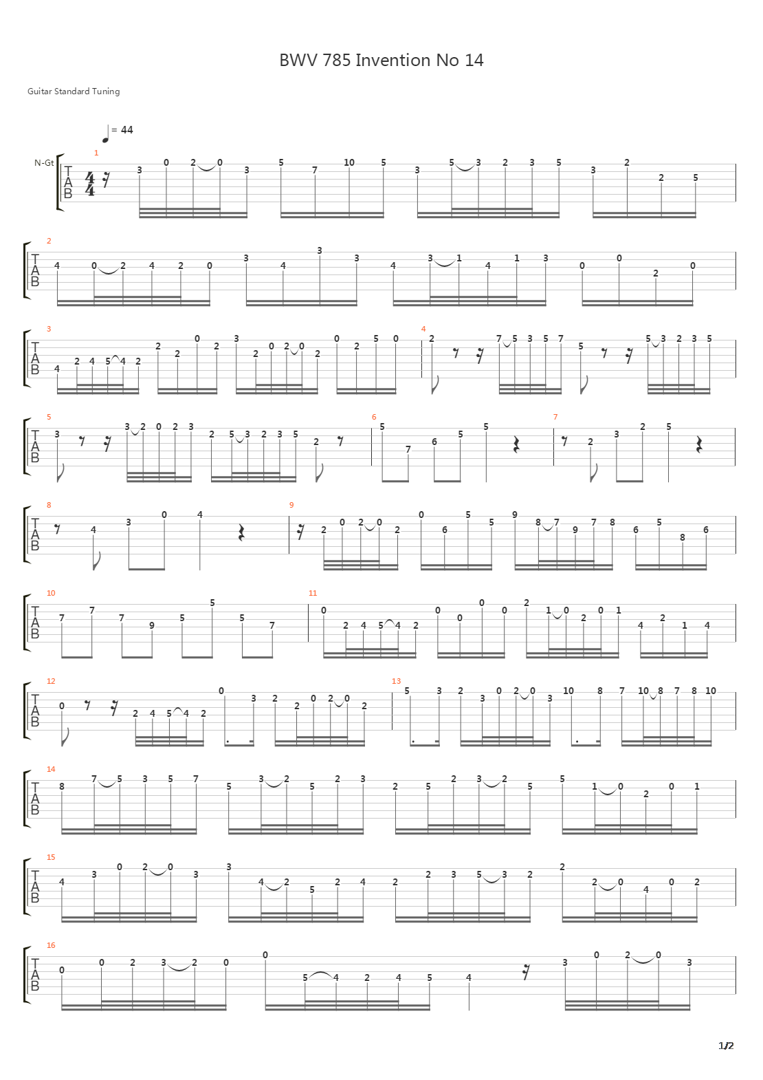 BWV 785 Invention No 14吉他谱