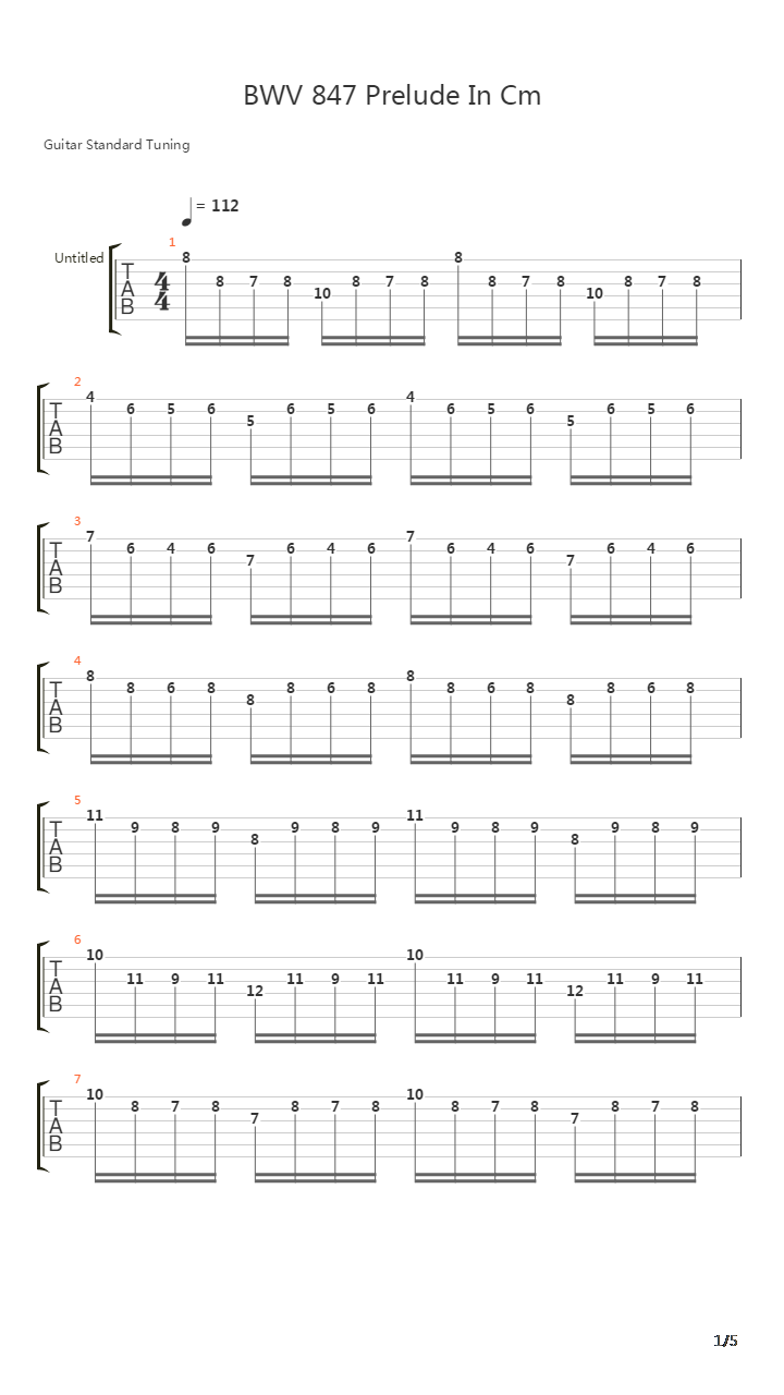 BWV 847 Prelude In Cm吉他谱