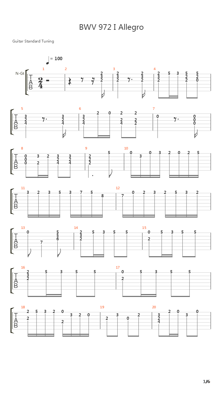 BWV 972 i Allegro吉他谱