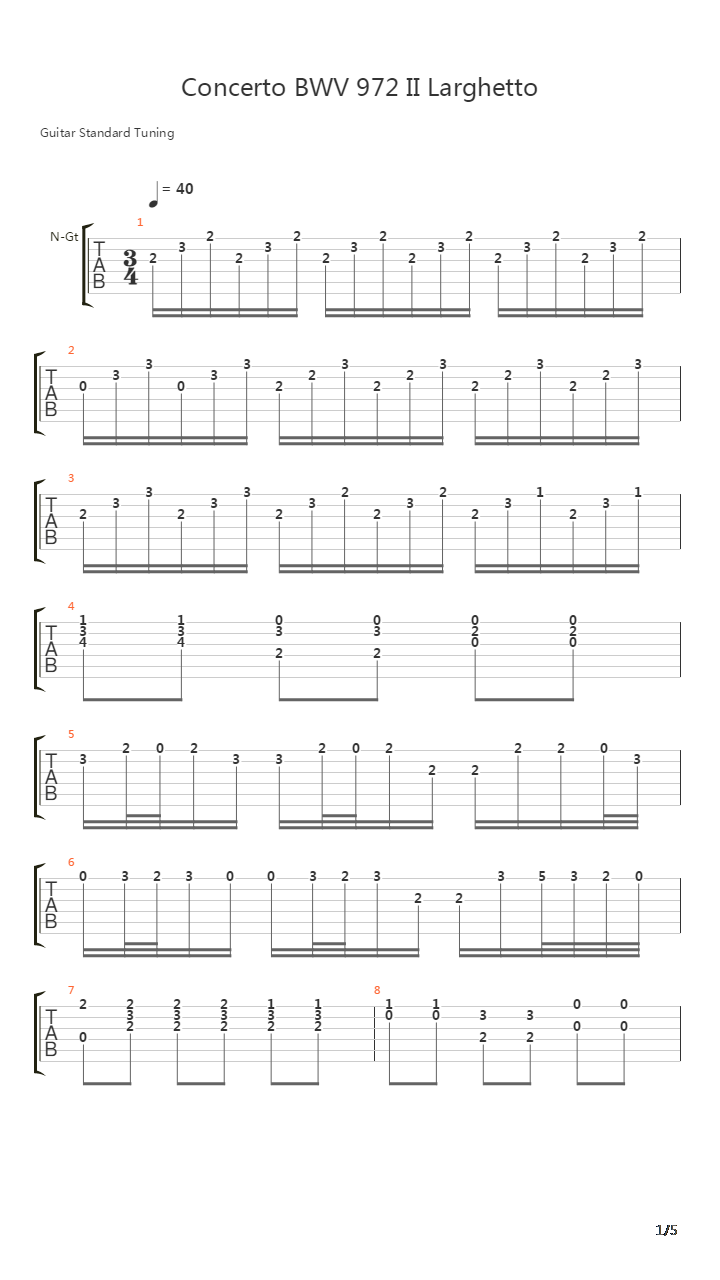 BWV 972 II Larghetto吉他谱