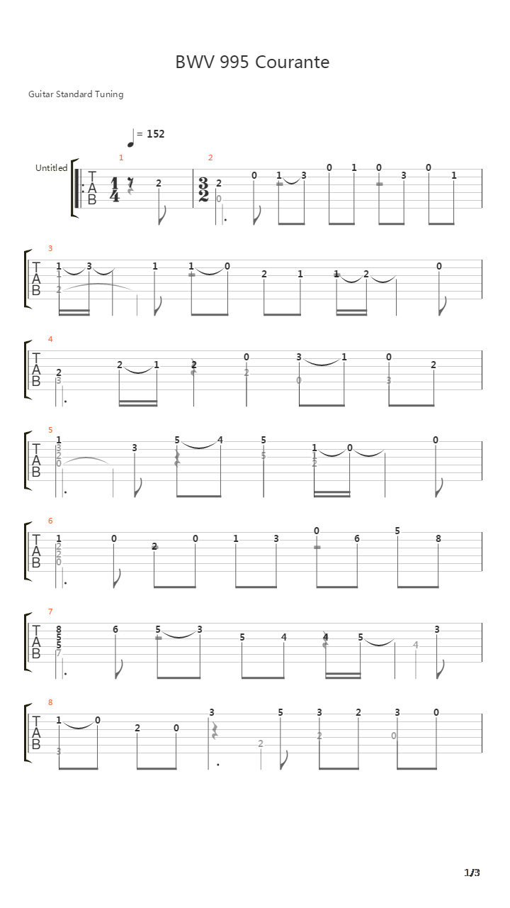 BWV 995 3 Courante吉他谱