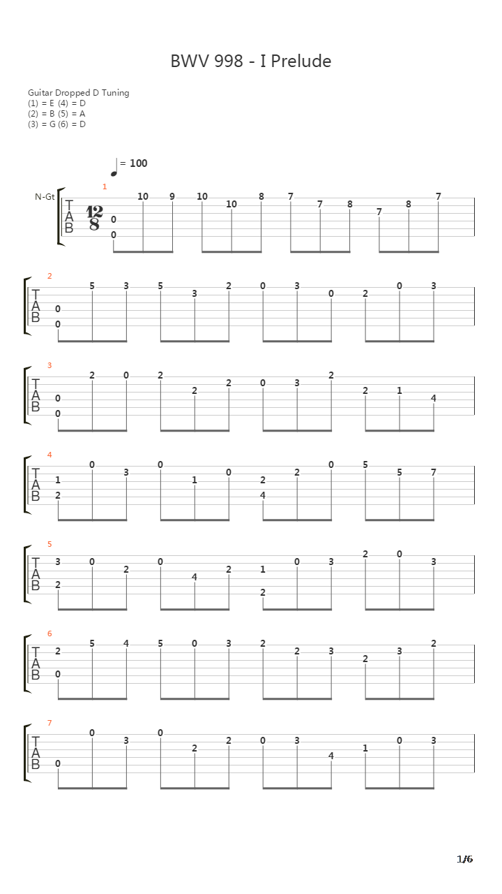 BWV 998 Prelude 1 v2吉他谱