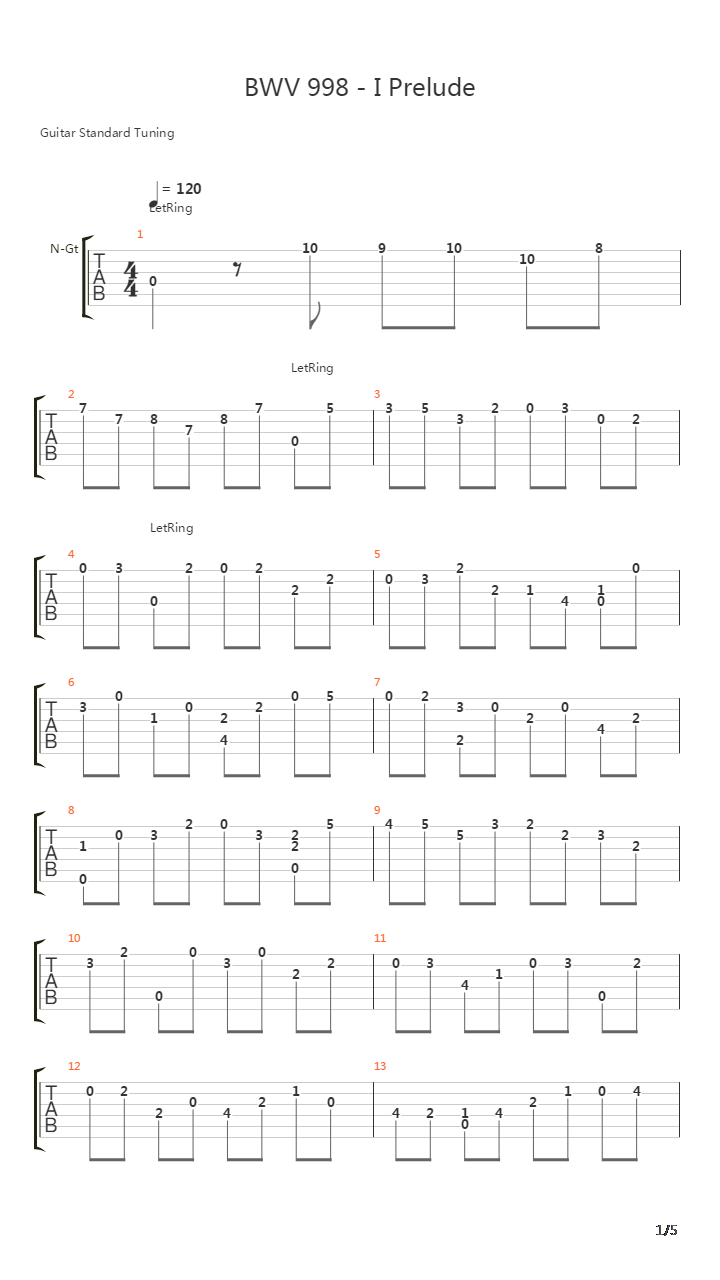 BWV 998 Prelude 1吉他谱