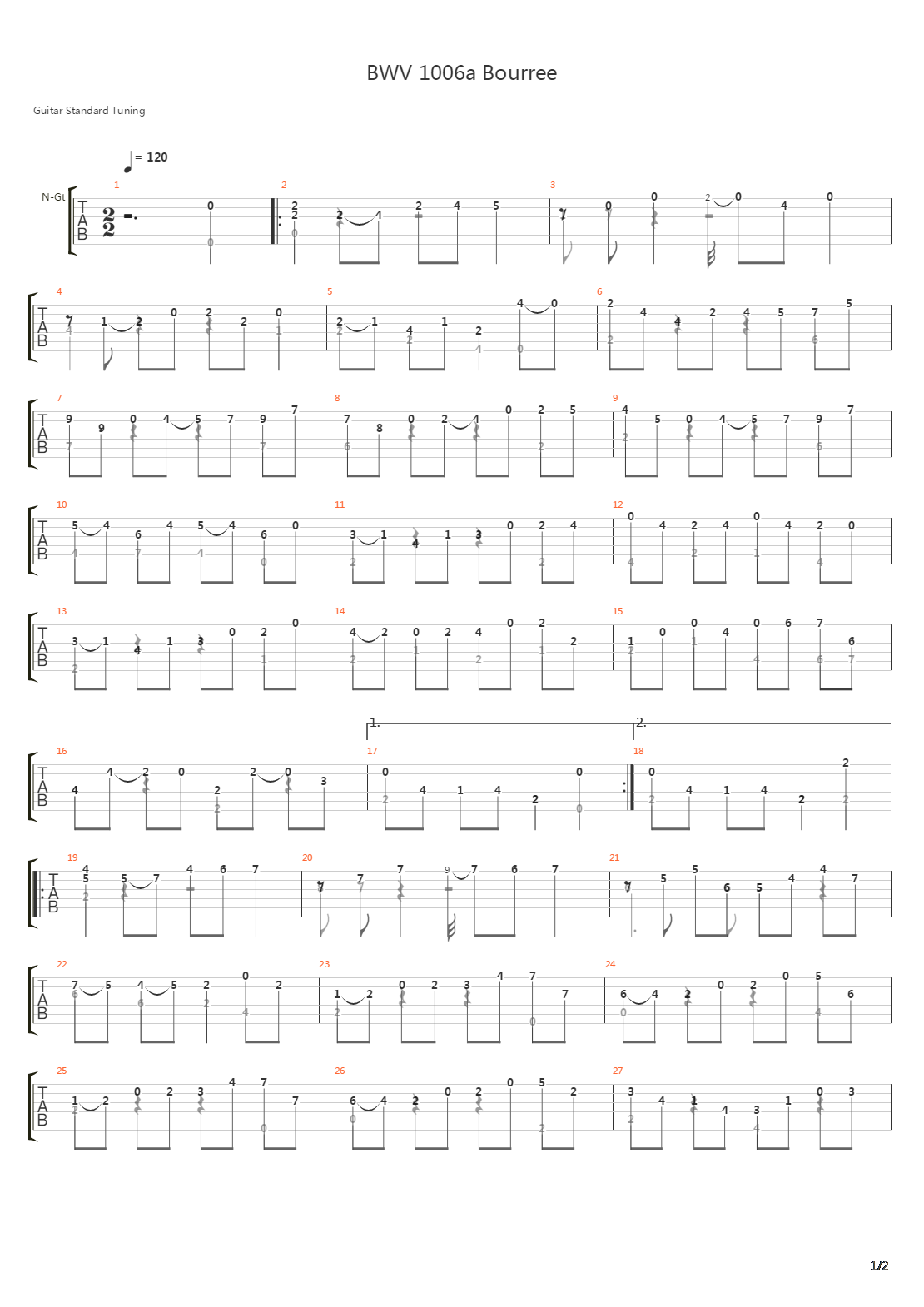 BWV 1006a Bourree吉他谱