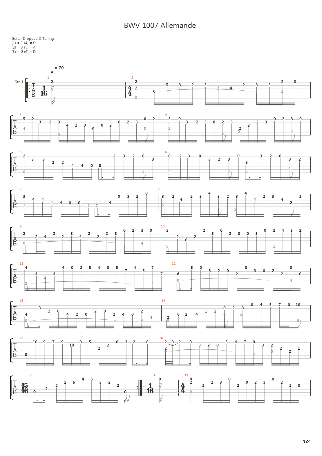 BWV 1007 Allemande吉他谱