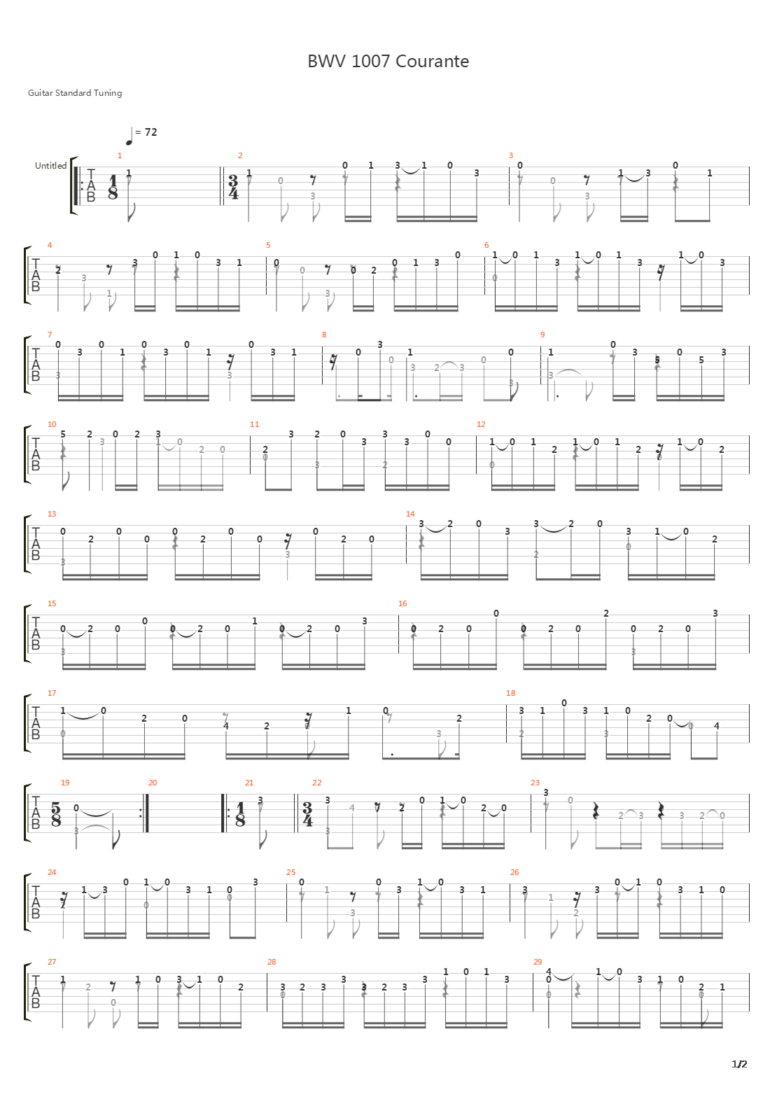 BWV 1007 Courante吉他谱