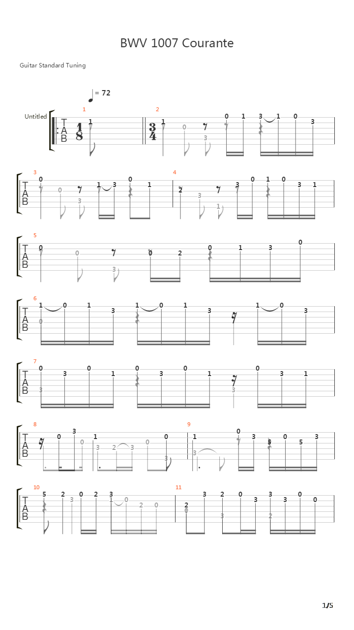 BWV 1007 Courante吉他谱