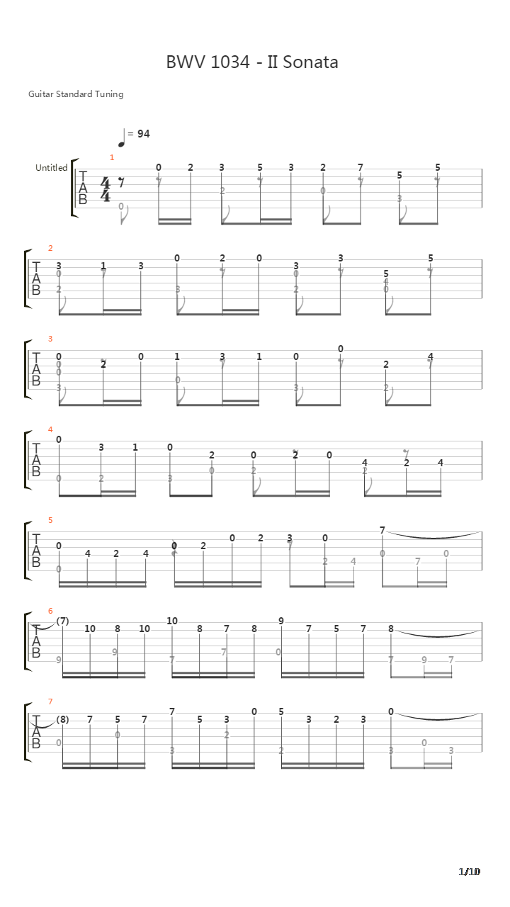 BWV 1034 II Sonata吉他谱