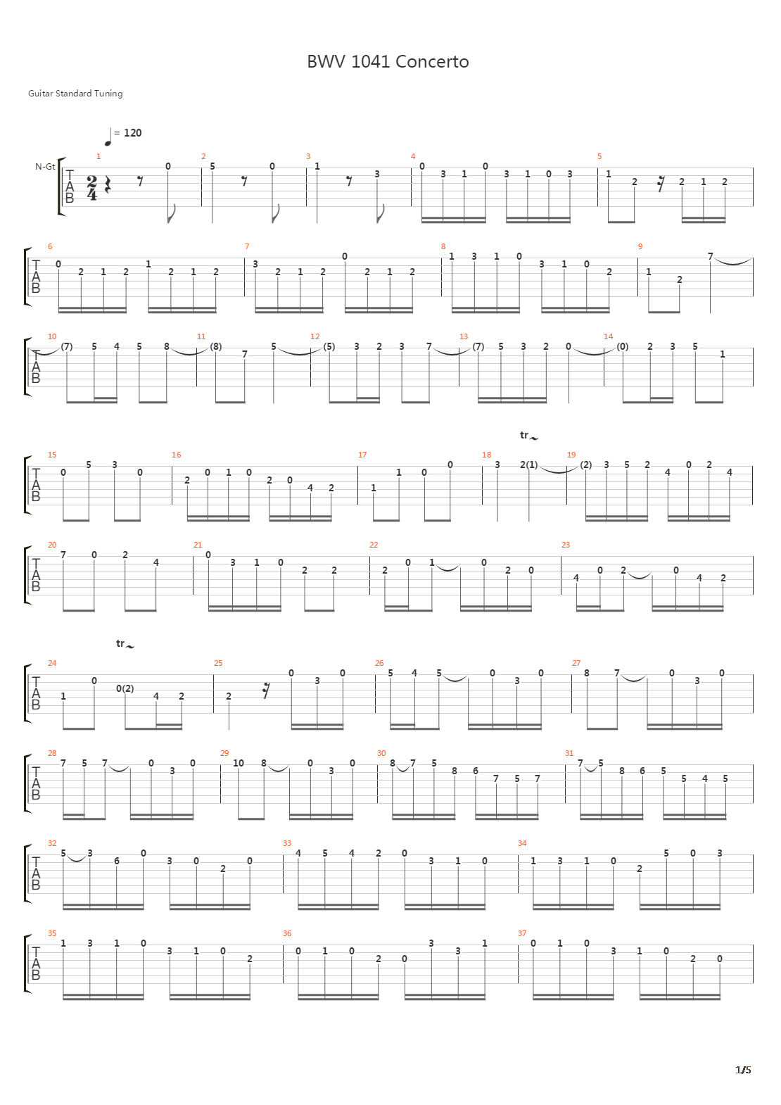 BWV 1041 Concerto吉他谱