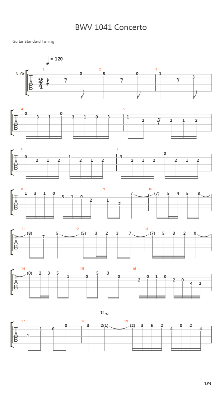 BWV 1041 Concerto吉他谱