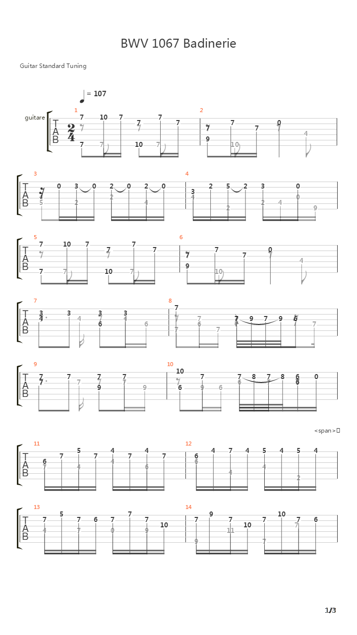 BWV 1067 Badinerie吉他谱