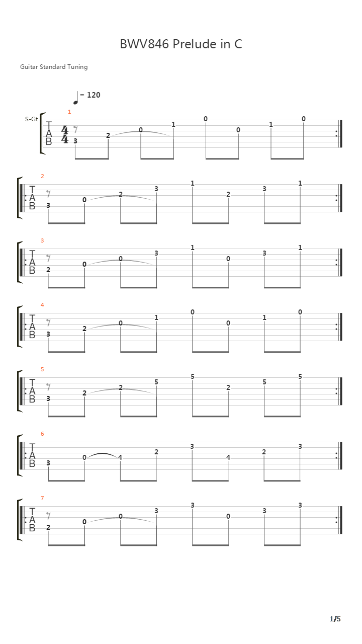 BWV846 Prelude in C吉他谱
