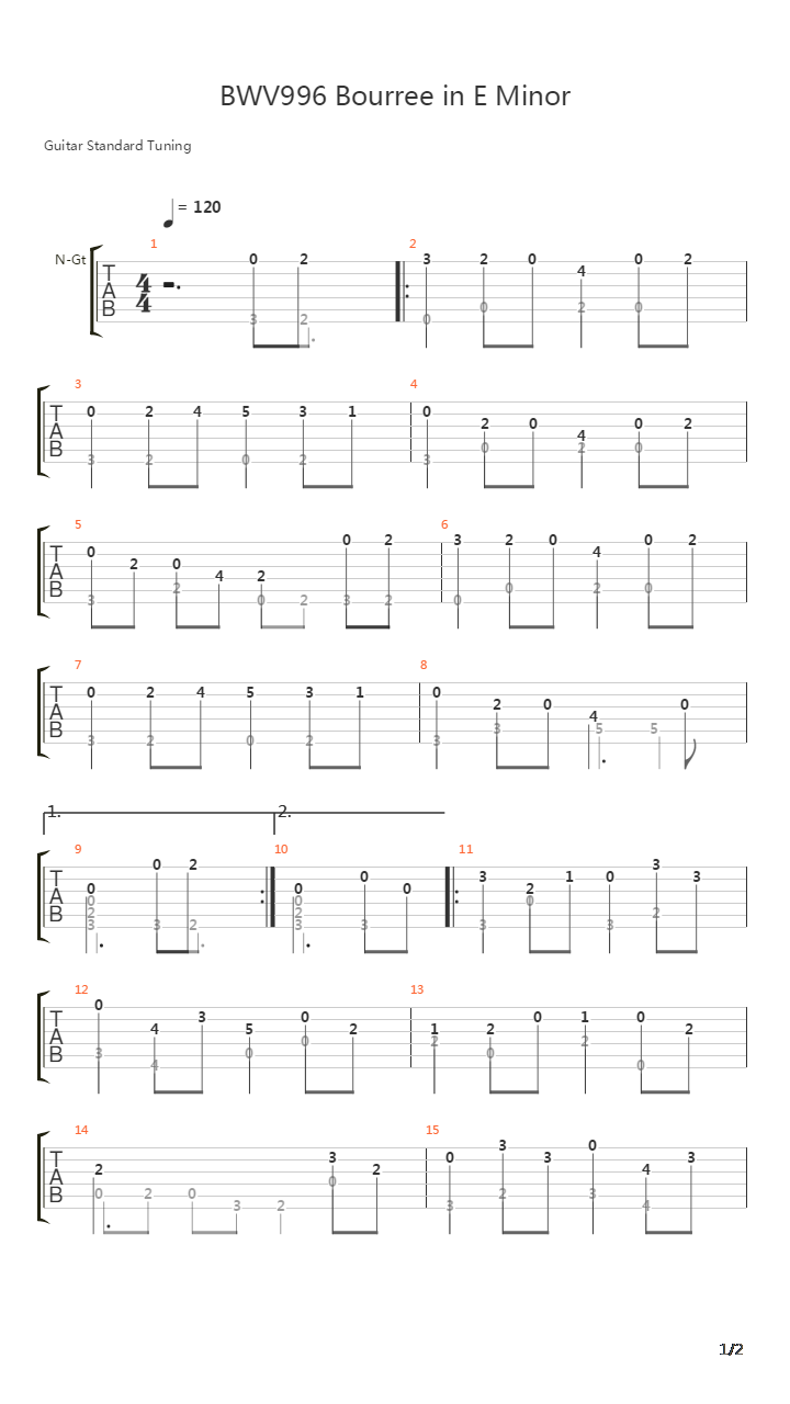 BWV996 Bourree in E Minor吉他谱