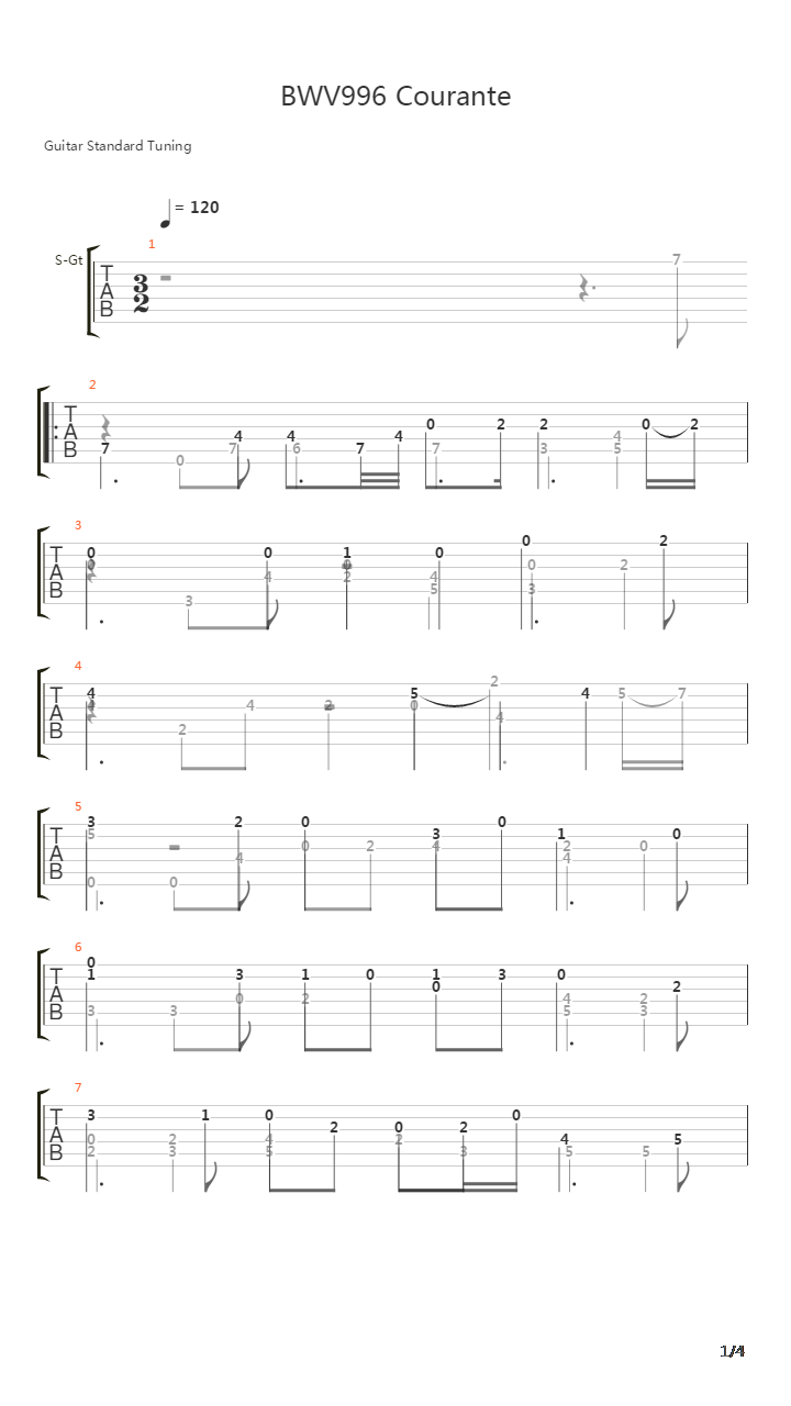 BWV996 Courante吉他谱