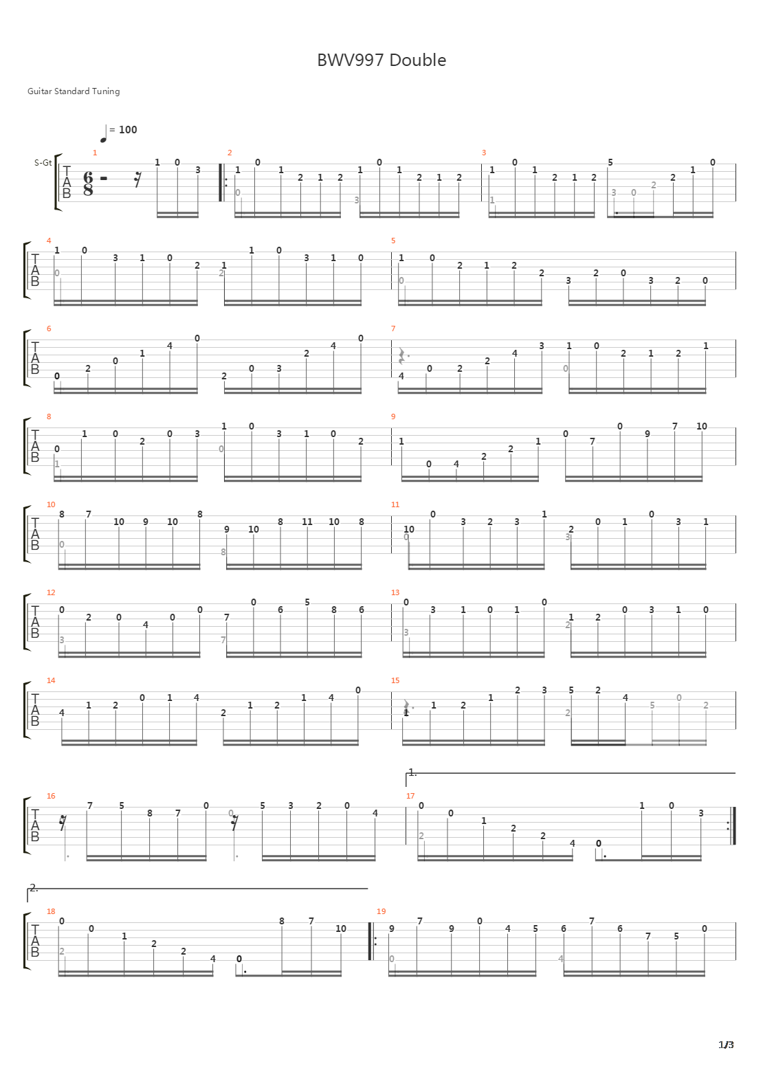 BWV997 Double吉他谱