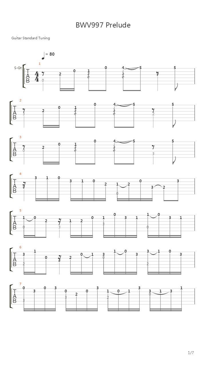 BWV997 Prelude吉他谱