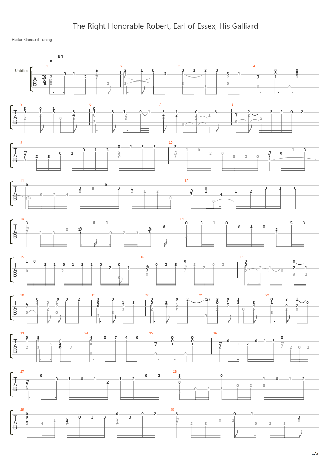 The Right Honorable Robert Earl of Essex His Galliard吉他谱