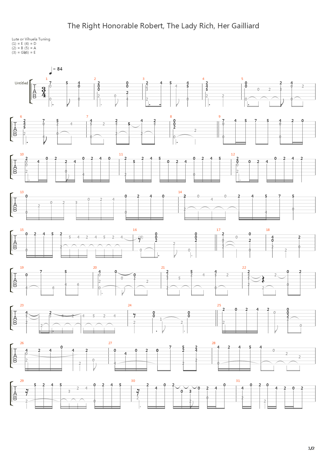 The Right Honorable Robert The Lady Rich Her Gailliard吉他谱
