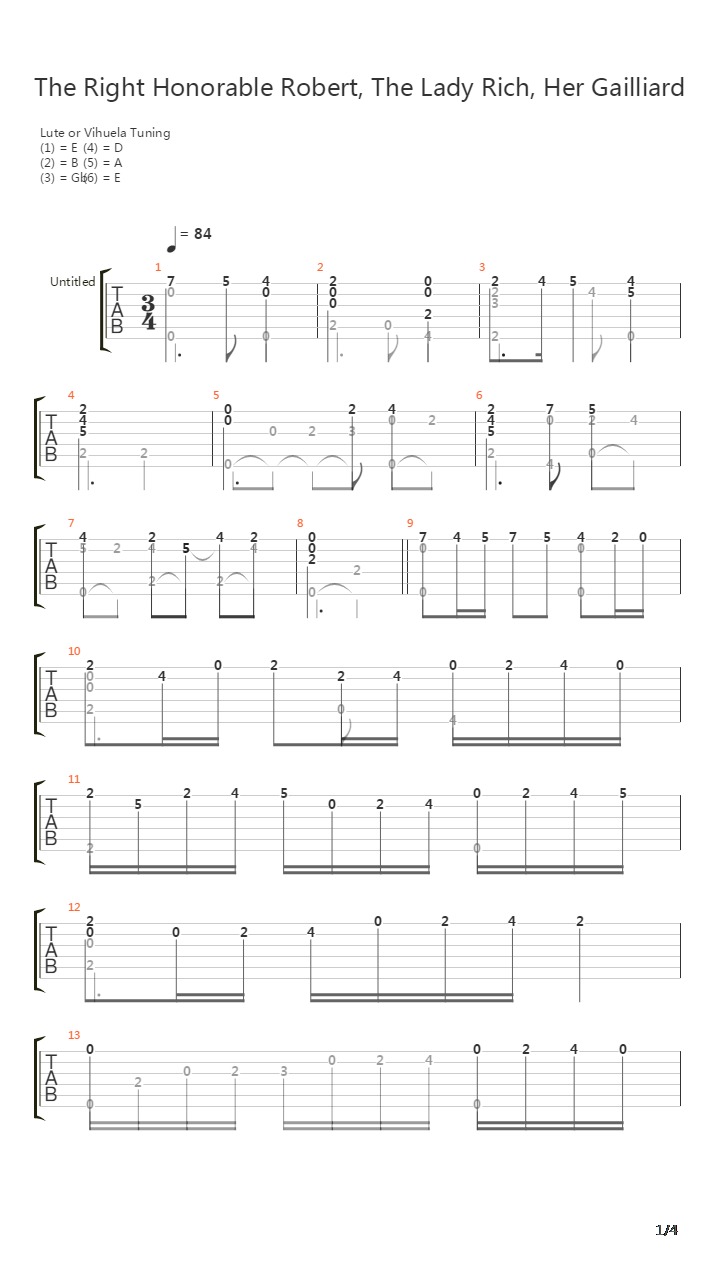 The Right Honorable Robert The Lady Rich Her Gailliard吉他谱