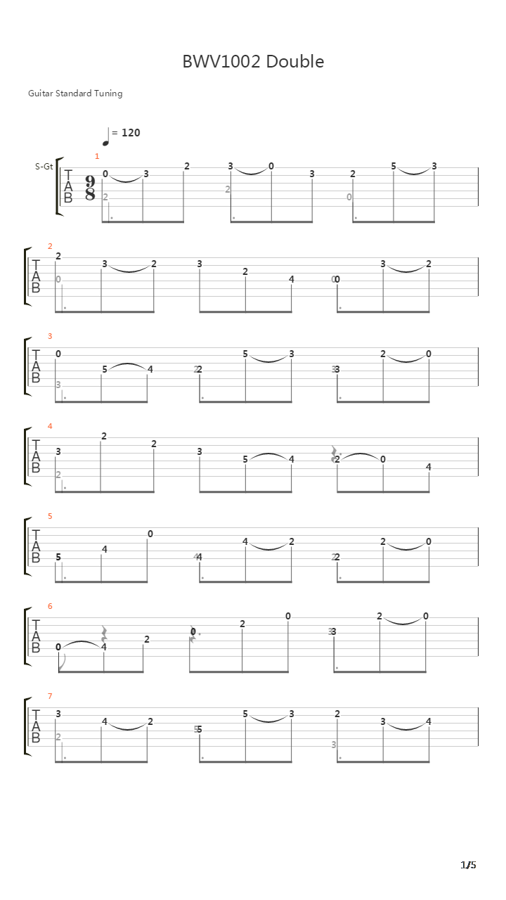 BWV1002 Double吉他谱