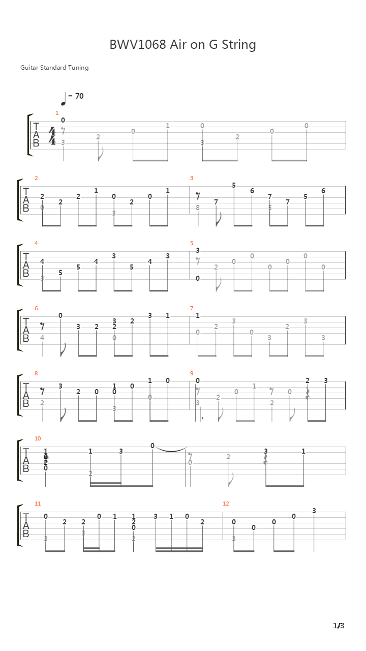 BWV1068 Air on G String吉他谱