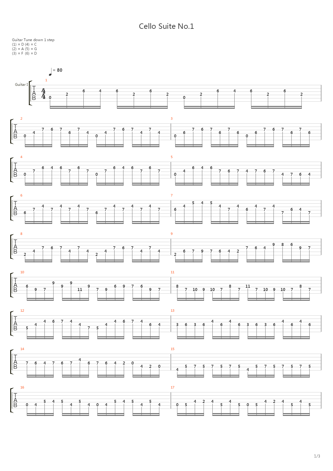 Cello Suite No 1 - Prelude吉他谱