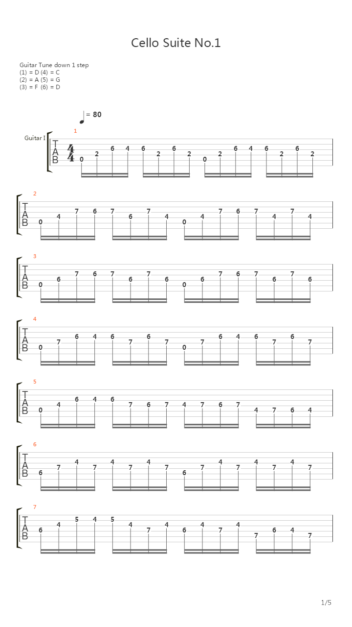 Cello Suite No 1 - Prelude吉他谱