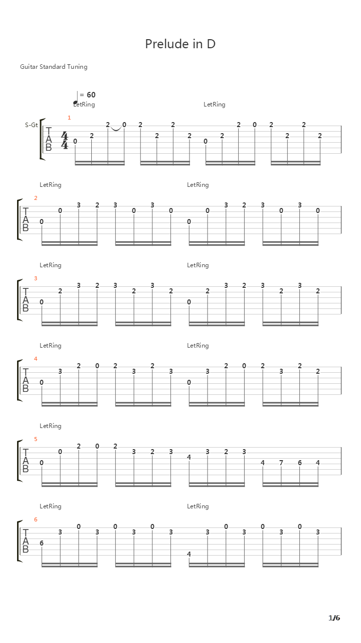 Prelude In D吉他谱